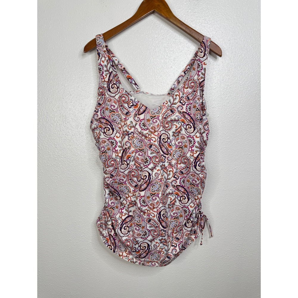 Lands End Womens Paisley Tankini Top Multi Color‎ V-Neck Cinch Side Swimsuit 18L